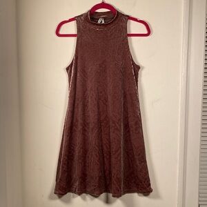 Velvet Pink Mock Neck Damask Embossed Tunic Dress Sz S Boho Fairy Festival Flowy